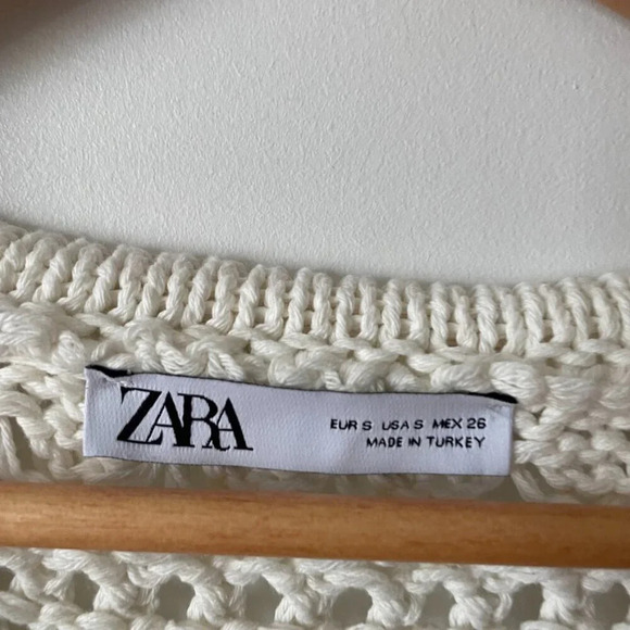 Zara Open Knit Sweater With Fringing Ecru White Size Small - Picture 7 of 8